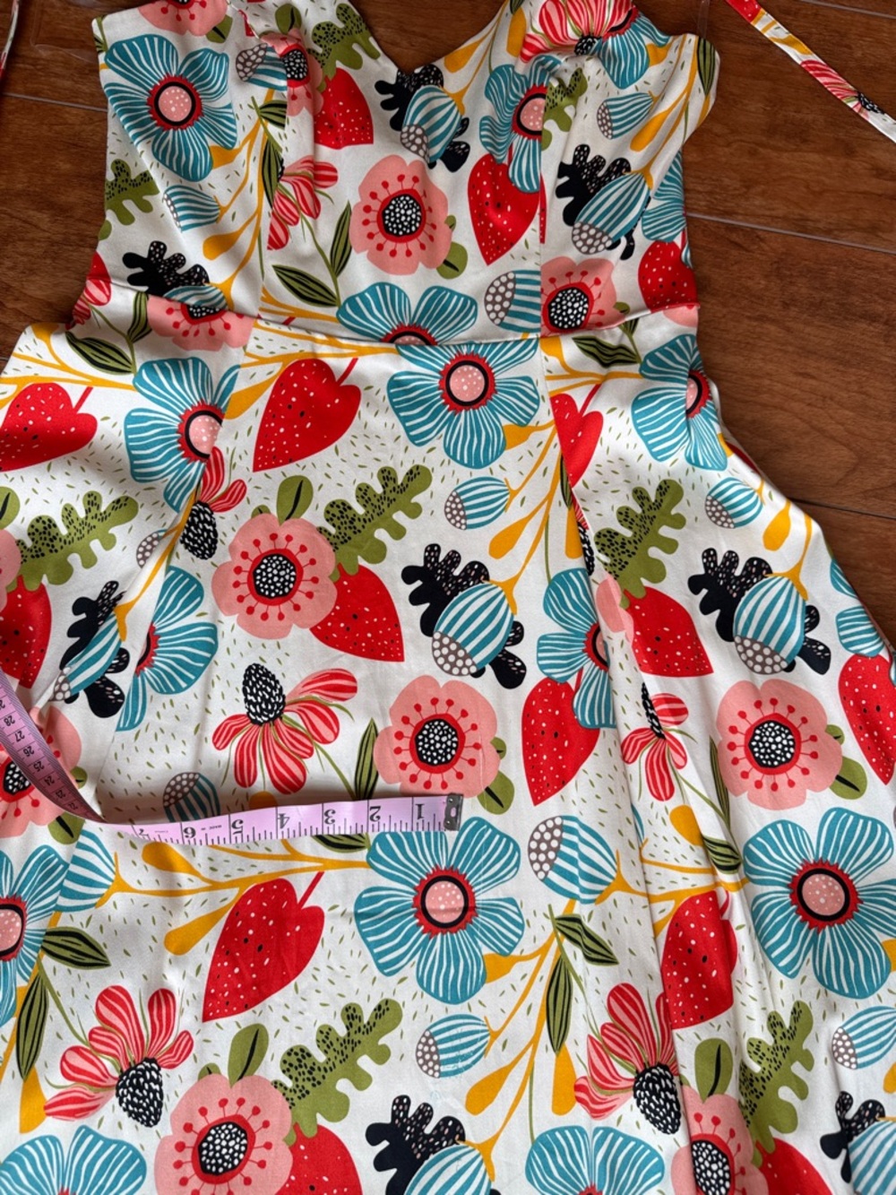 💐 Collectif Floral Tie-Waist Midi Dress Retro Picnic - Picture 17 of 17